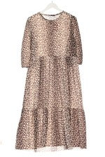 Vestido de fiesta mujer Zara Empire estampado integral beige marrón negro talla 40