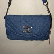 Nuevo bolso de hombro Juicy Couture Isn’t She para mujer precioso acolchado con solapa azul