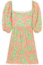 Vestido para mujer - Vestido sin solero estampado verde naranja - Vestido manga abullonada - Grande