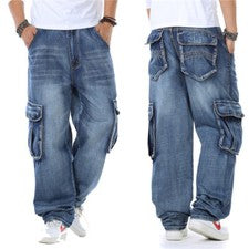 Pantalones de mezclilla rectos estilo japonés para hombre pantalones de mezclilla holgados sueltos con bolsillos lateral