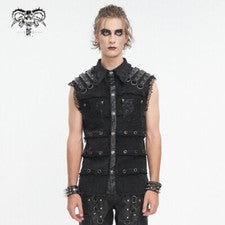 Diablo Moda Hombres Negro Gótico Punk Cinturón Deco Prendas para el torso Red Ojales Camisa sin Mangas