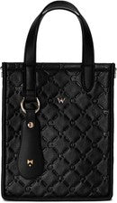 Mini bolso bandolera para mujer, bolso de mano de cuero de microfibra con monograma, negro