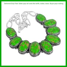 Collar cadena bisel turquesa verde cobre natural joyería plata de ley 925