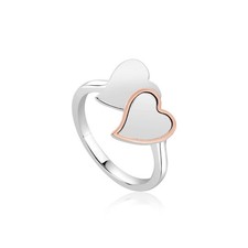 Anillo Clogau Galés Plata y Oro Rosa 9ct Cwtch Doble Corazón Talla P Nueva Gales 925