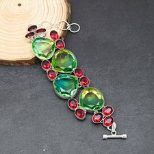 Pulsera de joyería de plata esterlina 925 piedras preciosas granate turmalina...