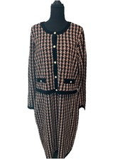 Conjunto de vestido Melanie T 2 piezas para mujer 1X chaqueta tejida pata de gallo sin mangas