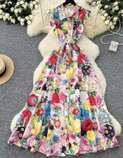 Maxi vestido de pasarela de moda para mujer sin mangas con volantes individual
