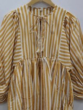Maxi Vestido Algodón Amarillo Estampado Rayas Cuello Profundo Vestido Mujer Moda Ropa EE. UU.
