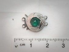 Hebilla de 2 filas, piedra natural real (crisopras), plata de ley