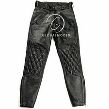 Pantalones de cuero acolchados negros para hombre ajustados estilo motociclista