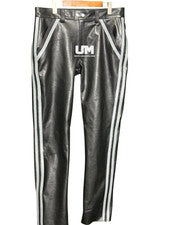 Pantalones de cuero genuino negros para hombre con rayas laterales blancas calce ajustado estilo motociclista