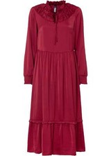 Neu Maxikleid mit Volant Gr. 42 Abendrot Langarm-Dress Maxi-Kleid Satinkleid