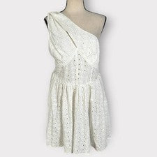 Mini vestido sin solero blanco con ojales ahuecados de un hombro talla 8 de ASOS DESIGN para mujer nuevo con etiquetas