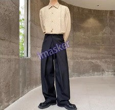 Para hombres Nuevo Diseño de Moda Pantalones Plisados Sueltos Juveniles Informales Negros Pantalones Fiesta