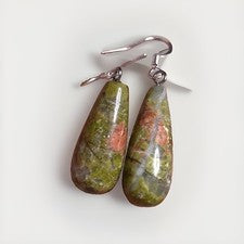 Pendientes de plata de piedras preciosas epidoto Unakit - 1 x 3 cm (NDK - 24 * )