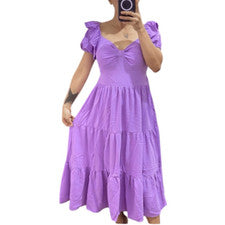 Nuevo con etiquetas Vestido Midi Para Mujer Nuevo Moda Lila Impresionante En Niveles Atado Atrás - Talla S
