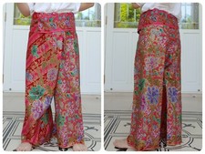 Pantalones de pescador tailandés en algodón estampado batik, pantalones informales, ropa de salón