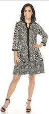 Vestido para mujer White Mark talla grande 2XL estampado de leopardo cambio marfil/negro