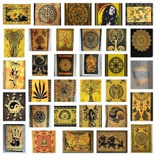 Tapiz colgante de pared amarillo tie dye algodón hecho a mano boho hippie decoración del hogar arte