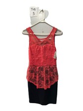 Vestido Moda Revista Naranja Negro Encaje Peplum Mujer’s Talla M
