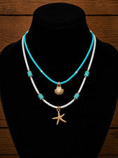 2 gargantillas de playa de perlas de imitación concha azul aguamarina colgante concha marina estrella pez collar