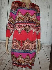 VESTIDO para mujer Laundry by Design rojo/rosa cachemir manga larga cuello en V talla 8