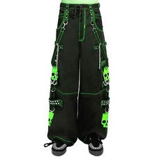 Moda Gótico Verde Calavera Gótico Cadena Cibernética Algodón Jeans Punk Rock Steampunk