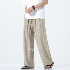Pantalones informales de verano estilo chino para hombre de pierna recta de algodón de pierna ancha