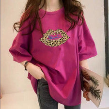Camiseta para mujer Top manga corta longitud media versión coreana holgada