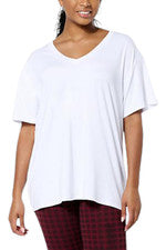 Camiseta blanca HUE para mujer de gran tamaño con cuello en V