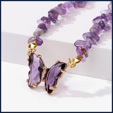 Collar de Cristal Mariposa Natural Morado Amatistas Cuarzos Cristal Chip