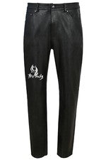Pantalón de motociclista de cuero real negro 100 % cuero de vaca clásico estilo 501 para hombre