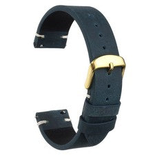 Correa de reloj de cuero 18 mm liberación rápida hebilla dorada correa de reloj azul