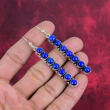 Pendientes de diseño de plata de ley 925 hechos a mano con piedras preciosas de lapislázuli joyería
