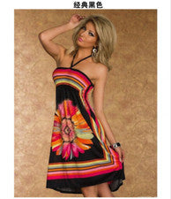 Vestido para mujer estampado de verano cuello colgante diseño de vacaciones vestido de pecho envuelto
