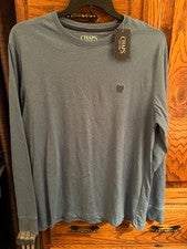 #318 NUEVO CON ETIQUETAS *CAMISETA DE MANGA LARGA CHAPS GRANDE PARA HOMBRE MEZCLA DE ALGODÓN VINTAGE AZUL NUEVA CON