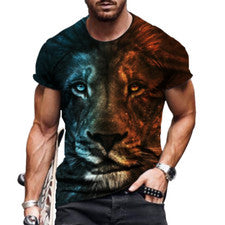 Camiseta Hombres Moda Rojo Azul León Cara Camisetas De Manga Corta Suave Top