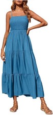 Moda Para Mujer Maxi Vestido Solero Cuello Cuadrado Correa Espagueti Talla S Nuevo