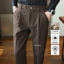 Pantalones Informales Para Hombre Otoño Invierno Calce Ajustado Lana Negocios Pantalones Largos NUEVO