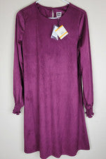 Mini Vestido Corto Anne Klein Para Mujer Imitación Gamuza Talla S Rojo Borgoña Ojal Botón