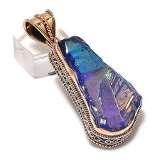 Colgante de joyería de cobre con piedras preciosas de titanio aura de pavo real 2,44" regalo para ella N148