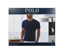 Polo Ralph Lauren Hombre Blanco-Negro-Gris Calce Ajustado Cuello Redondo Paquete de 3 Camisetas S