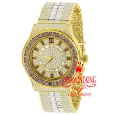 Reloj Hombre Baguette Marrón Chocolate Diamante Simulado Tono Oro 18K Banda Personalizada