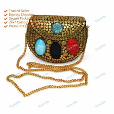 Bolso de mano de moda Meenakari Stone de tamaño pequeño para mujer Bolso...