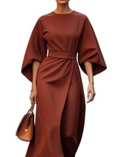 Elegante vestido para mujer manga murciélago cóctel fiesta liso informal suelto2497