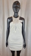LUC. Vestido mujer CE Collection talla S/M elástico crema nuevo con etiqueta circonitas