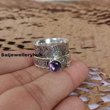 Anillo Boho de Plata Esterlina 925 Amatista Hecho a Mano Anillo Banda Giratoria Todas las Tallas SR807
