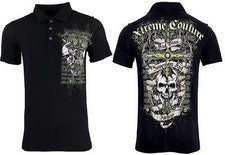 Camisa Polo Xtreme Couture Para Hombre Perforada Calavera Cruz Blanca S-3XL
