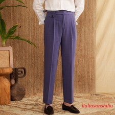 Pantalones informales ligeros retro para hombre italianos Nápoles cintura alta de lana