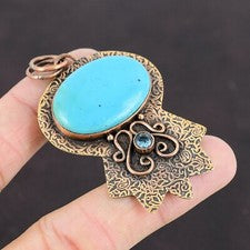 Ovalado Natural Arizona Turquesa Azul Suizo Topacio Cobre Hermana Colgante Joyería